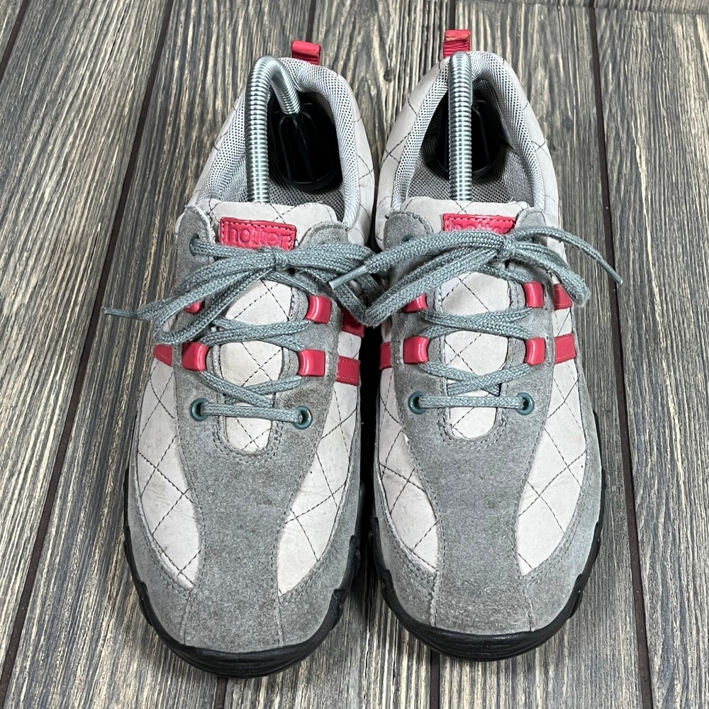 Hotter Leanne Sneakers Womens 9 Grey Pink Suede Quilted Lace Up Comfort Shoes‎ - Picture 2 of 9